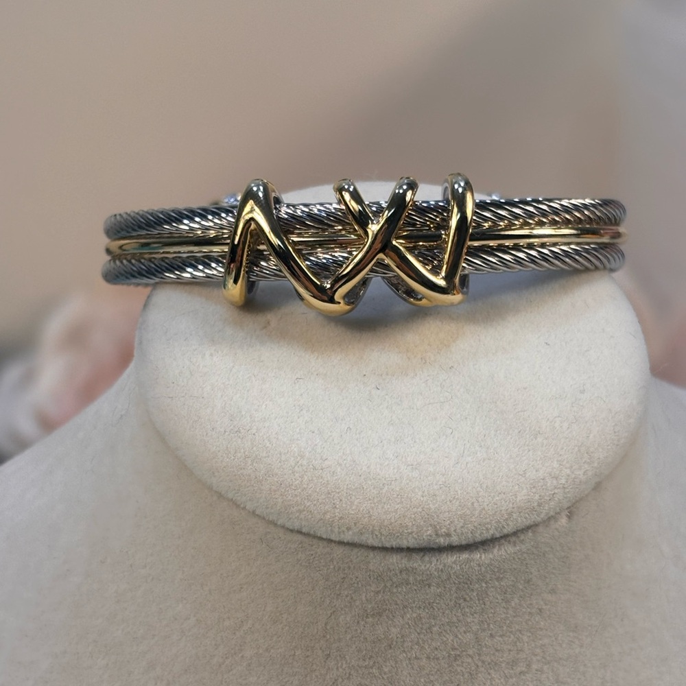 Silver and Gold Cable X Cuff